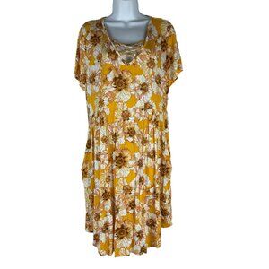 Maurices 24/7 Women's Floral Dress L Yellow White Rayon Spandex Made In Vietnam